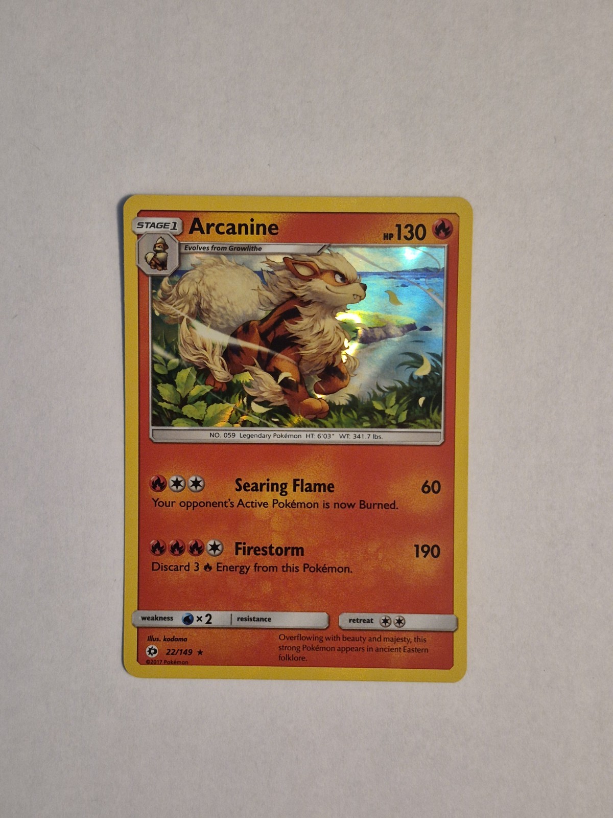 Pokemon - SM Base - Arcanine - 22/149 - Holo Card - NM/M