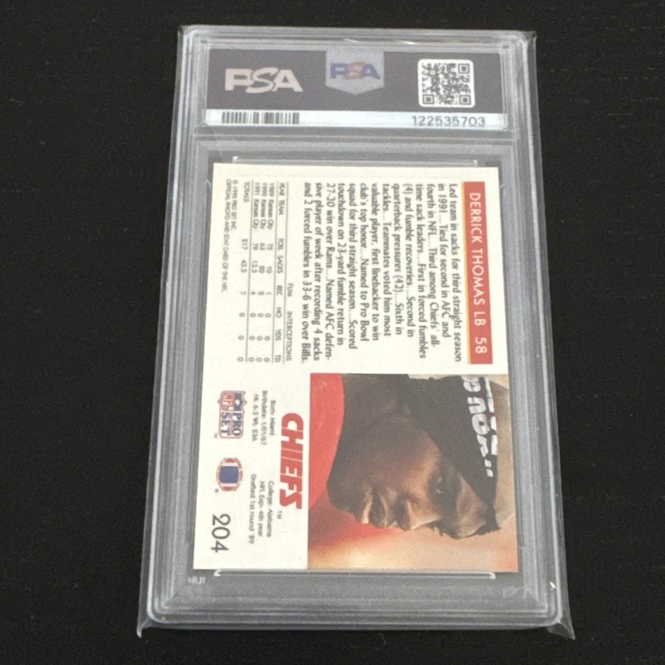 1992 PRO SET #204 DERRICK THOMAS CHIEFS HOF PSA 10 - Image 2 of 2