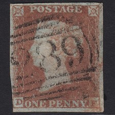 S18_12 GB QV 1841 1d RED-BROWN PLATE 89 SG8-B1(1) DF GU WALSINGHAM 289 4M IMPERF