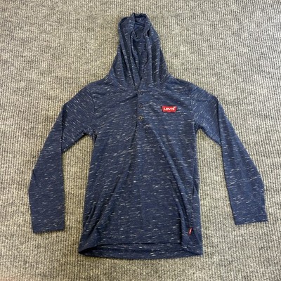 Levis Boys Navy Blue Space Dye Henley Hoodie Long Sleeve Shirt Size S 7-8