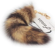 Fosrion Real Fox Tail Fur Keychain Clasp Fashion Charm Cosplay Toy (Natural Racc