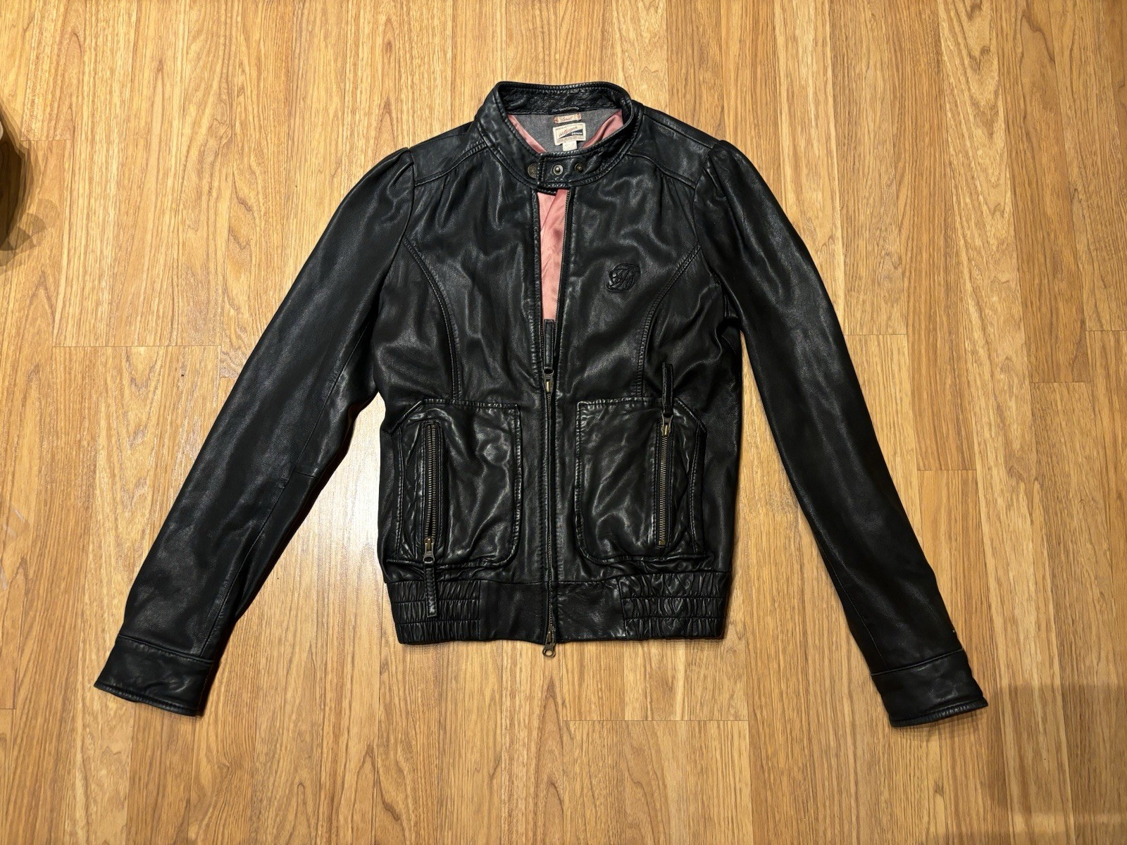 Ladies’ Tommy Hilfiger Black Pink Genuine Leather Jacket Small Rare Sample