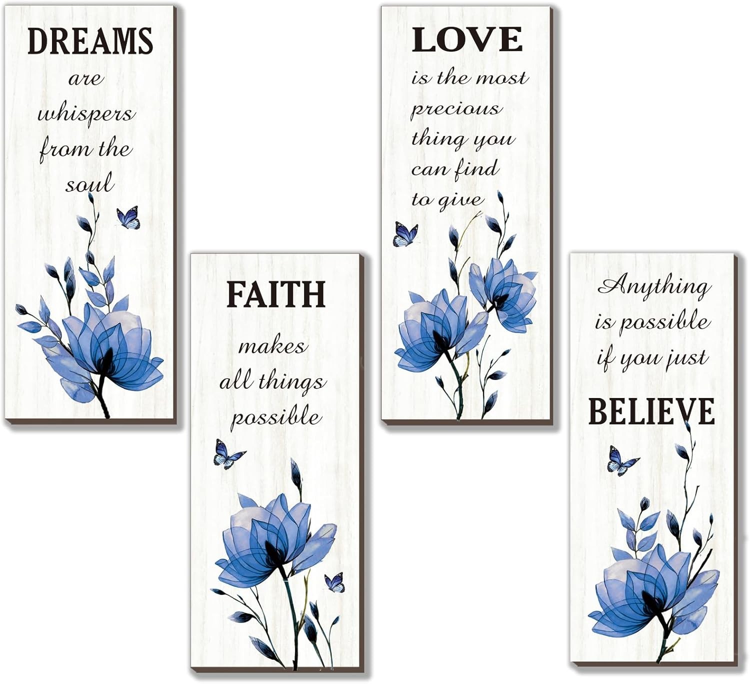 DONFENTHY 4 Pcs Blue Bathroom Decor Wall With Flower Dreams 