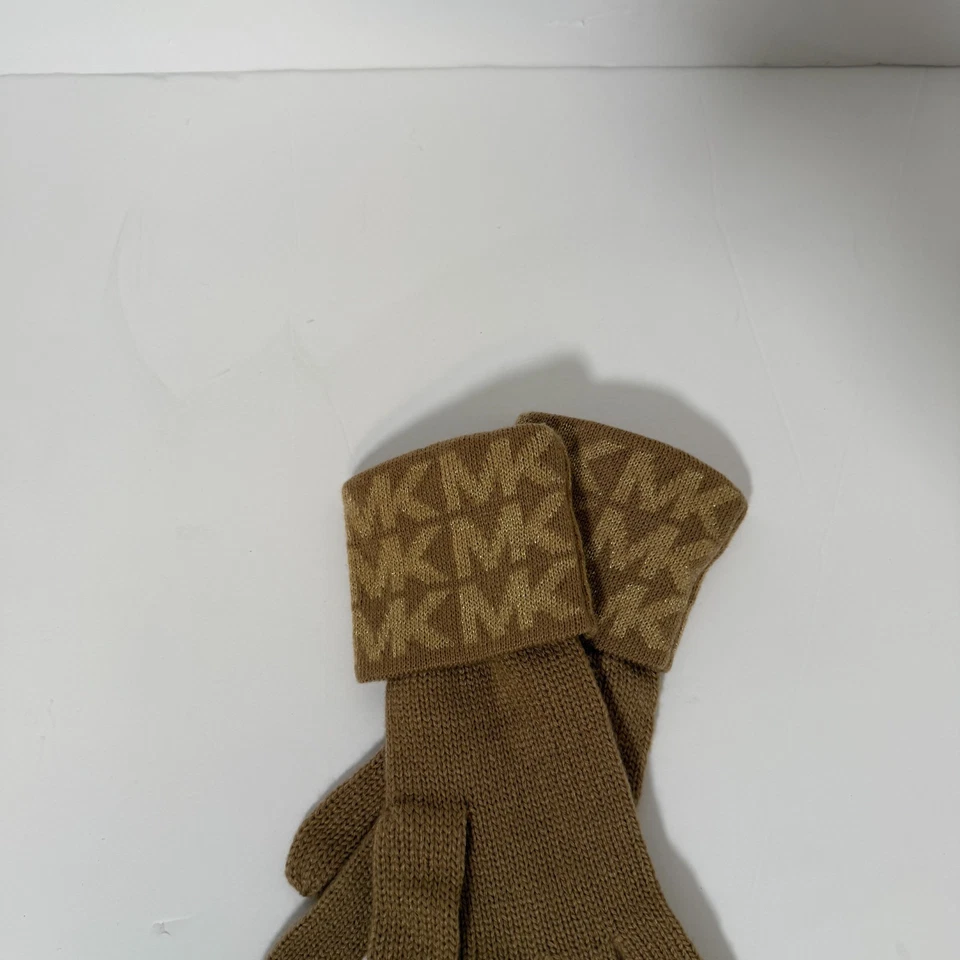 Guantes de punto Michael Kors para mujer con logotipo guantes de punto con puños talla única beige Foto 3 de 4