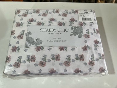 Shabby Chic Full Sheet Set Floral 100% Cotton Extra Deep Fitted White Pink