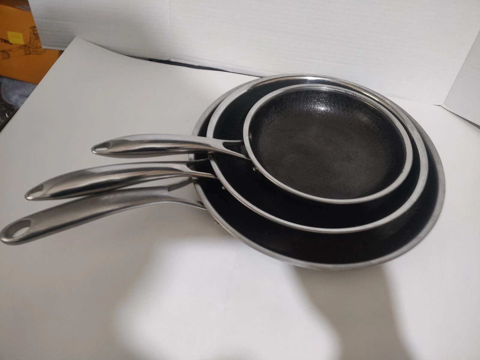 Set of 3 HEXCLAD Hybrid Frying Pans 8 10 12in SSteel Nonstick Used NO LIDS *READ
