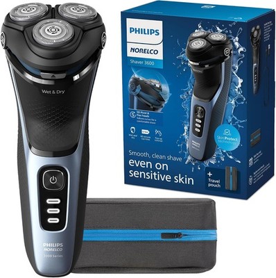 Philips Norelco Shaver 3600 Series Wet/Dry Electric, Pouch, S3243/91, Storm Blue