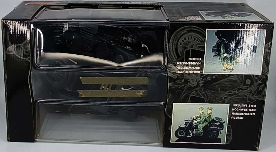 BMW R75 sidecar German Wehrmacht WWII +2 figurines 1/10 Schuco metal model 06561 - Immagine 2 di 4