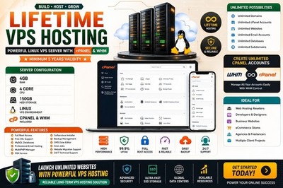 Leistungsstarker lebenslanger VPS-Server | cPanel, 4 GB RAM, 4 CPU,...