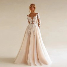 Bohemian Wedding Dress Women A Line See Through Lace Bridal Dress Wedding Gowns