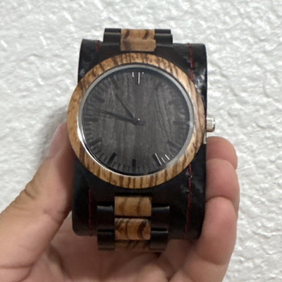 #ad AVANTWOOD Men#x27;s Wooden Analog Quartz Wristwatch Black Brown Wood Bracelet $80.00