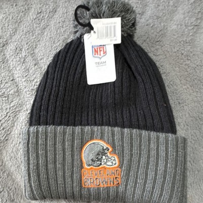 NFL Cleveland Browns Knit Hat Gray Black Pom Football Team Headwear