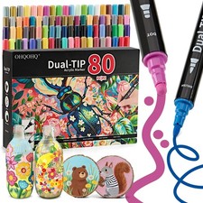 80 Colors Acrylic Paint Markers, Dual Tip Acrylic Markers Set with Fine  Dot...