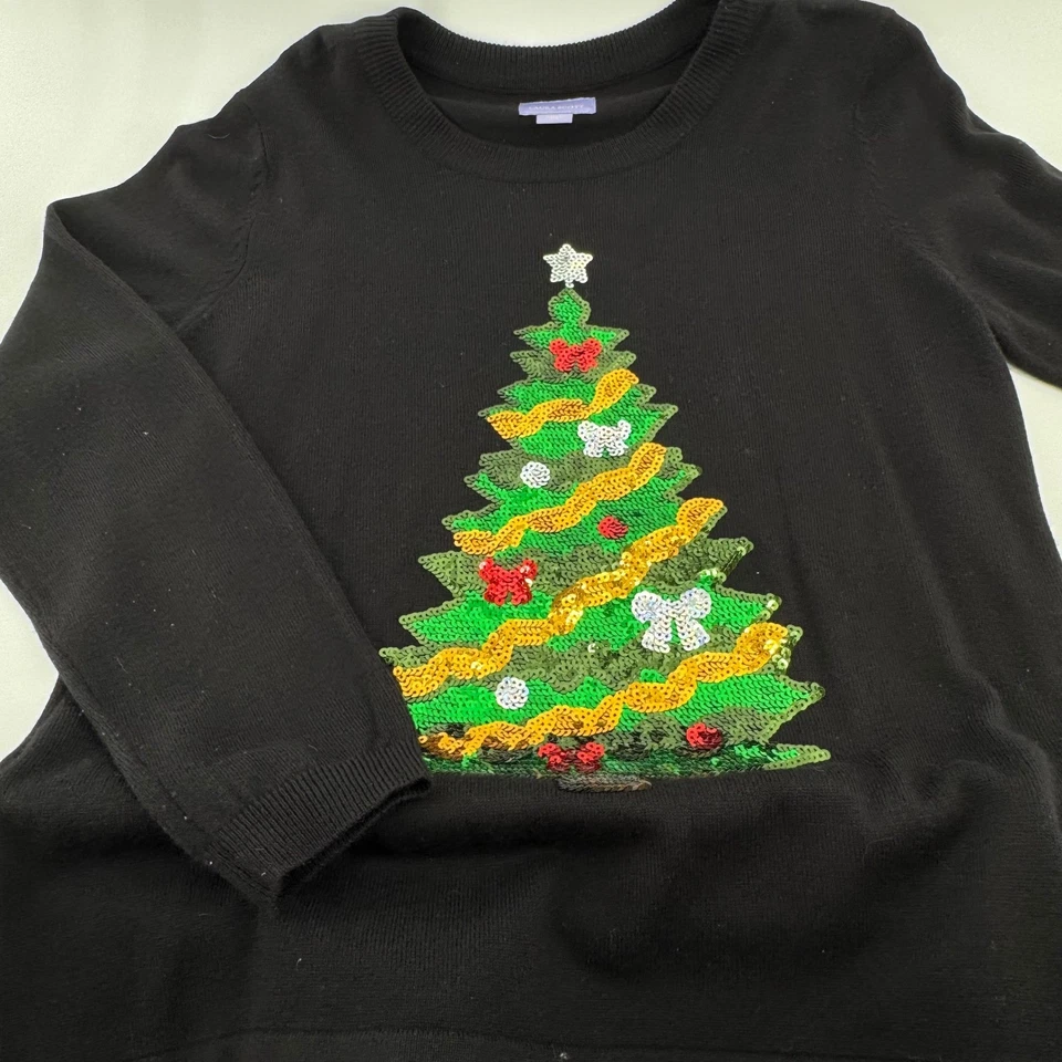 Suéter feminino Laura Scott lantejoulas pretas árvore de Natal manga comprida gola redonda GG - Imagem 4 de 4