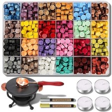 Sealing Wax Kit - 728 Pcs With 24 Color Beads, 2 Pens, Warmer, Stamp Spoon an...