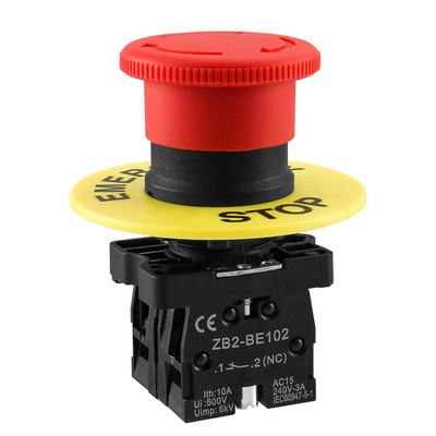 22mm Push Button Switch 2NC N/C Red Mushroom Emergency Stop 600V 10A ZB2-BE102 (
