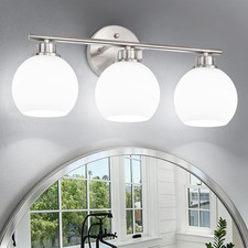 Brushed Nickel Bathroom Light Fixtures, 3-Light Vanity Light over Mirror