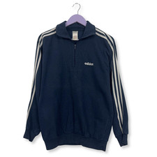 Felpa Adidas Vintage blu con zip 70% cotone anni 80 - Taglia M uomo