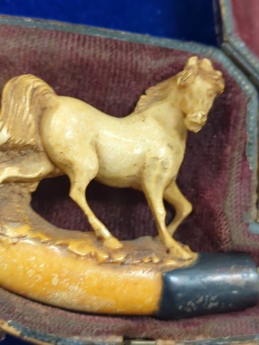 Antique Meerschaum Carved Horses Amber Pipe in Original Case Beautiful Patina - 第 12/20 張圖片