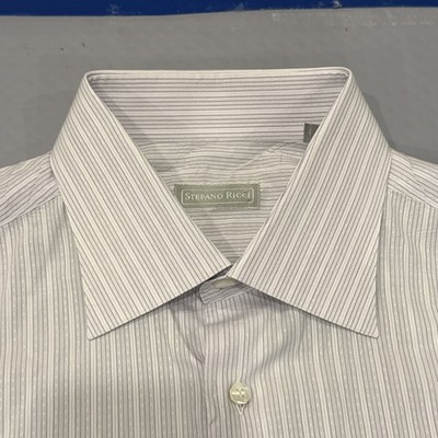 Luxury Stefano Ricci Mens Dress Shirt  Lavender  Striped French Cuff 44 / 17.5