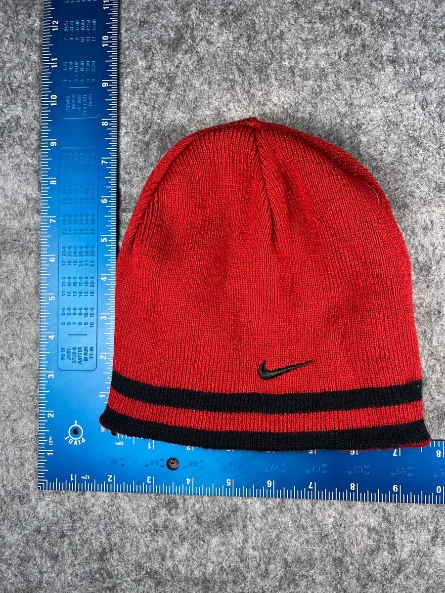 Nike Beanie Toque Youth One Size Black Red Stripe Knit Acrylic