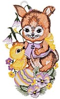 Plauener Stickerei Fensterbild Ostern Spitze Kaninchen KüKen Fensterdekoration