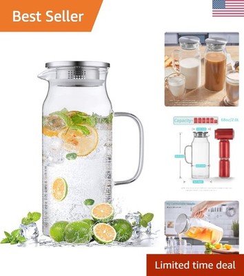 2 Liter 68 oz Glass Pitcher with Lid and Handle, Glass Carafe for Hot/Cold Wa...