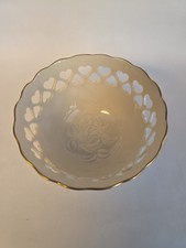 Lenox China Rose And Cut Out Hearts Bowl With Gold Colored Edge. Made In USA.