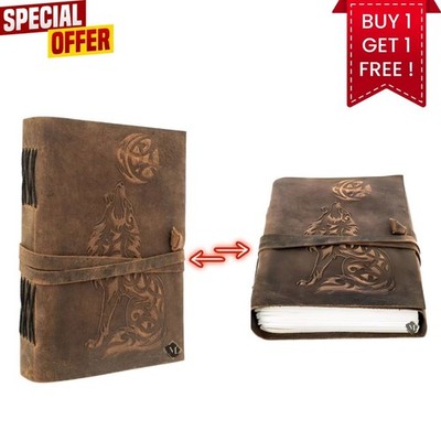 Leather Journal7x5|Wolf Embossed Handmade Notebook|200 Pages|Combo Offer