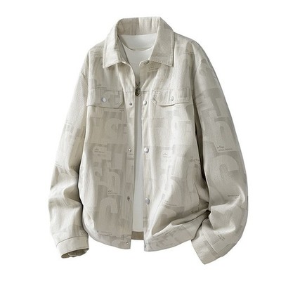 Men's Fashion Corduroy Jacket Casual Letter Print Long Sleeve Shirt Outwear