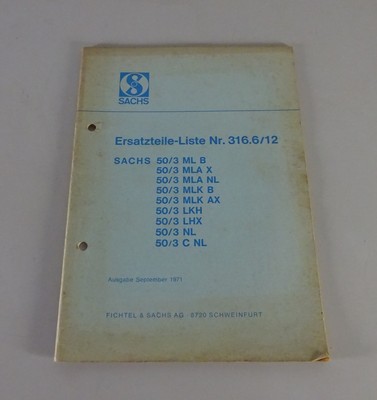 Teilekatalog Sachs Motor 50/3 ML B / MLA X / NL / LHX etc. Stand 09/1971