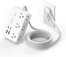 Flat Plug Power Strip Surge Protector, 5Ft Ultra Thin Extension Cord with 4 USB 