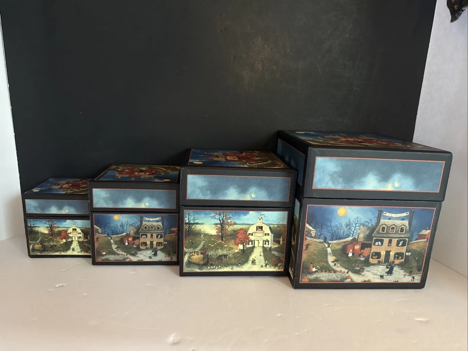 Tarjetas Bobs Boxes JOLLY HALLOWEEN Linda Nelson Stocks Lang 4 cajas apilables en muy buena condición Foto 2 de 4