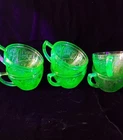 Set of 6 vintage Jeanette Glass Cherry Blossom cups, UV uranium