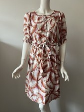 by Anthropologie Ivory Nicole Linen Feathers Printed Puff Sleeve Shirt Dress XS