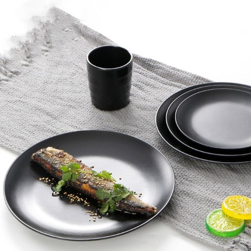 6pcs Black Round Melamine Plate Imitation Porcelain Frosted Meal Dish Restaurant - Picture 8 of 17