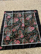 22"VINTAGE PAISLEY FLORAL BLCK BANDANA USA COTTON/POLYESTER ROSE FLOWER RN 14193