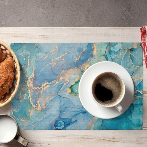 Turquoise Marble Texture Placemats Set of 4 Abstract Blue 12"*18", - Picture 6 of 7
