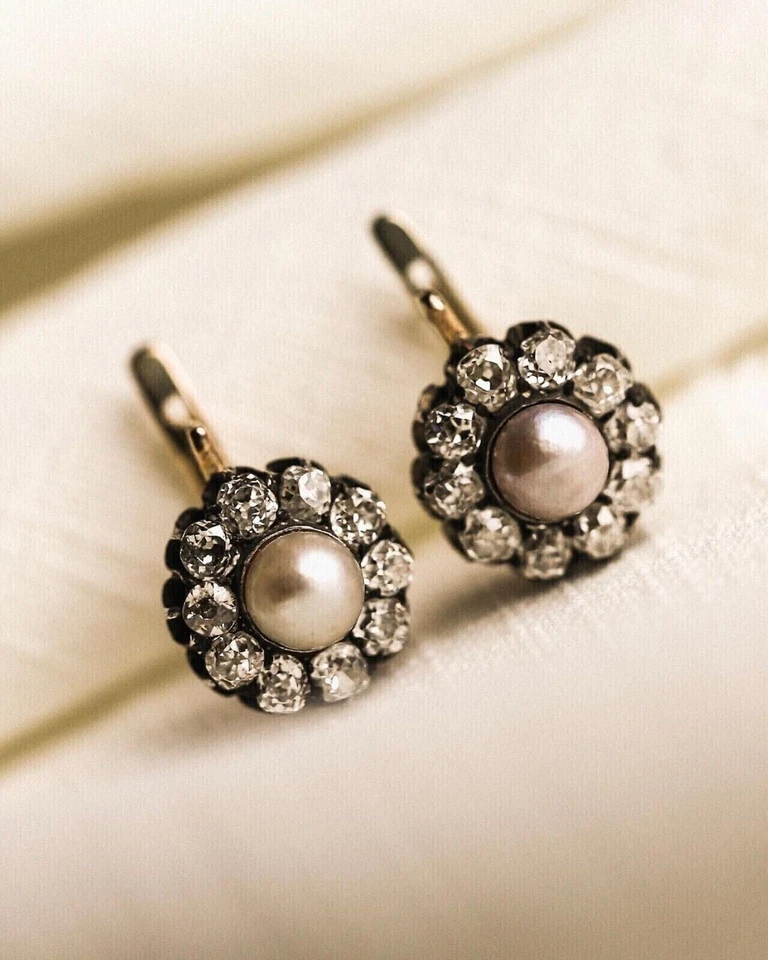 Natural Pearl 2.25Ctw Round Cut Russian Women's Stud Earring 925 Sterling Silver - Image 3 of 4