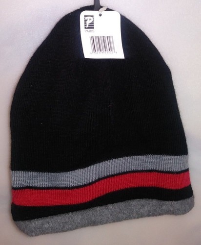 SOMBRERO DE PUNTO CLÁSICO DE INVIERNO PARA HOMBRE 1 TALLA REVERSIBLE NEGRO CON RAYAS GRIS DENTRO A-23 - Imagen 2 de 2