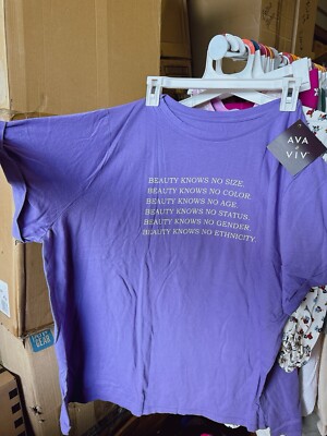 Ava & Viv Women's Plus Size 3X ''Beauty Knows'' Purple T-Shirt Short Sleeve Top