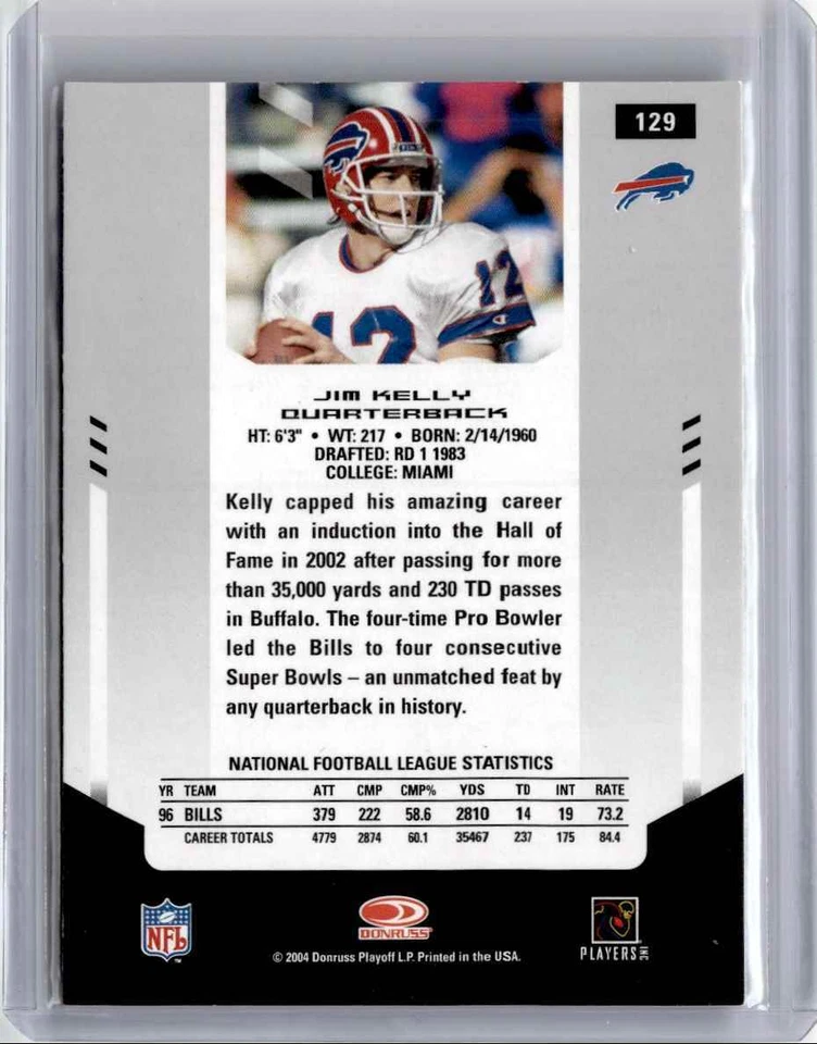 2004 Leaf Certified Materials Jim Kelly Football Card Buffalo Bills #129 - Image 2 of 2