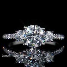2.18CT Lab-Created Round Cut Diamond Engagement Wedding Ring 14K White GoldFN