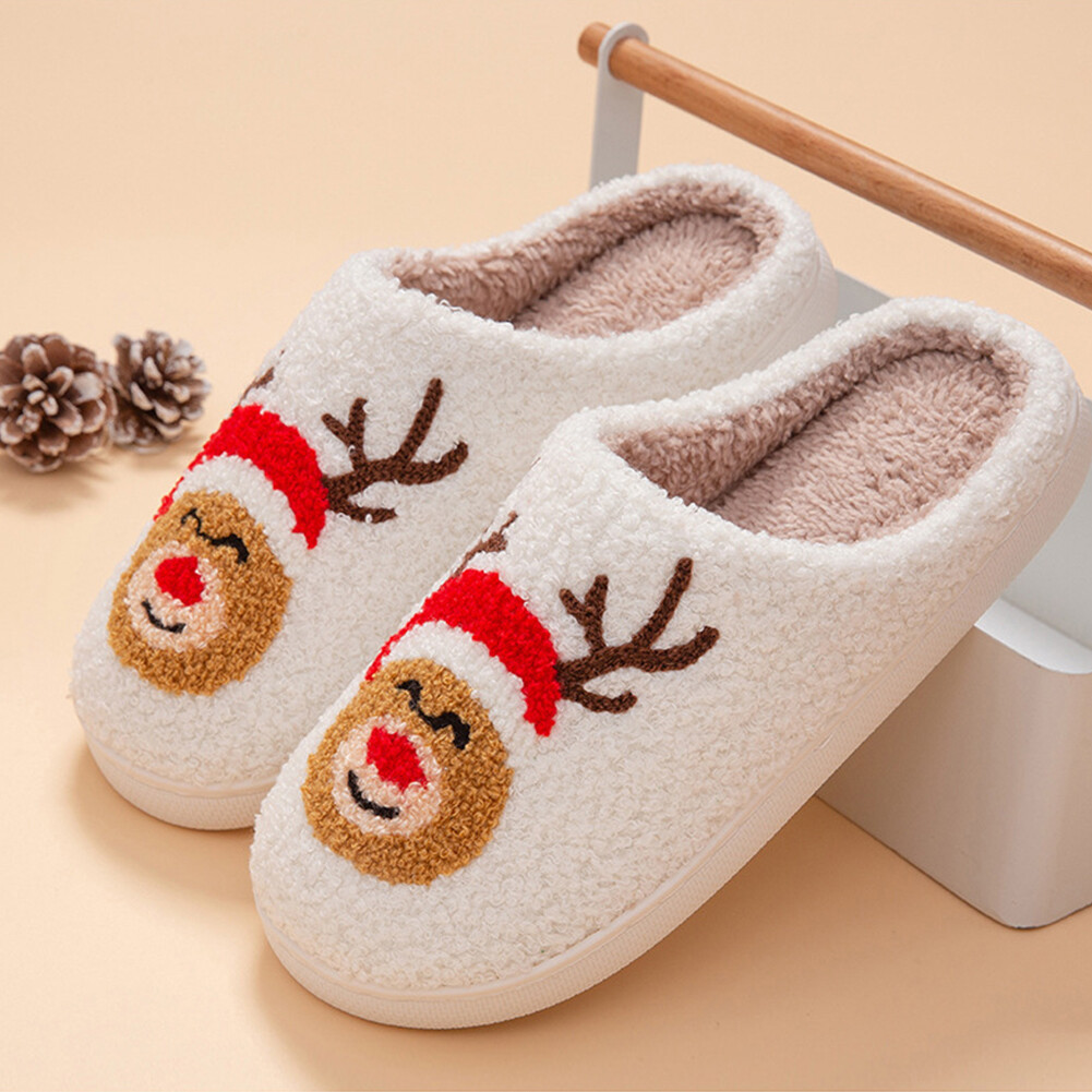 APL Pantofole Peluche Alce di Natale Comode Piatte Termiche per Autunno Inverno
