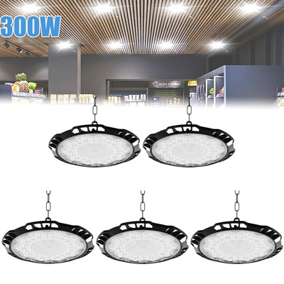 5 Pack 300W UFO LED High Bay Light Shop Lights Warehouse Lighting Lamp 3D Design