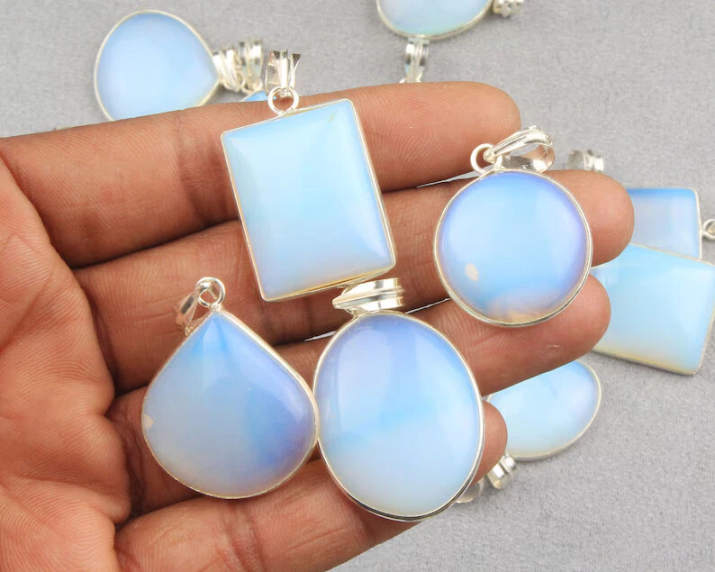 Opalite Crystal Necklace Pendant Jewelry,Silver Overlay Handmade Necklace,Gift~ - Image 2 of 2