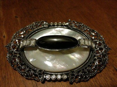 Ermani Bulatti Vintage Brosche Perlmutt Hämatit Swarovski