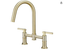 BWE Brushed Gold Bridge Kitchen Faucet 8" Centerset 2 Handle High Arc 360 Degree