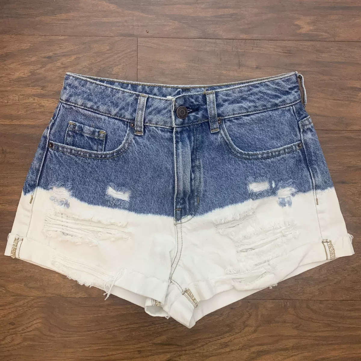 Pacsun Mom Denim Shorts Size 24 Two Tone Bleached Distressed Destroyed