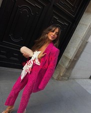 ZARA NEW WOMAN FITTED LACE BLAZER FLORAL JACKET FUCHSIA XS-XL REF: 8483/579